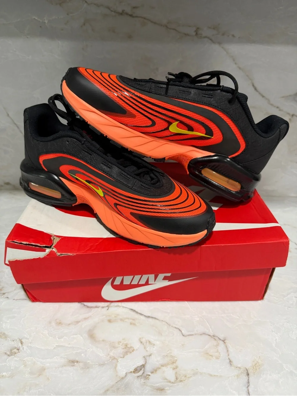 Nike Black and Neon Orange Swoosh Running Sneakers